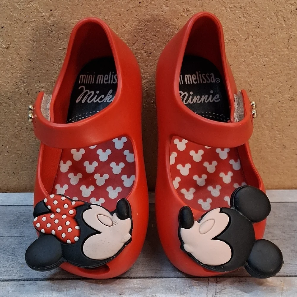 Mini Melissa Mickey and Minnie Mouse Red Jelly Mary Jane Shoes Size 5